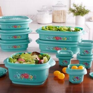 The Pioneer Woman 20 piece assorted Breezy Blossoms storage set.